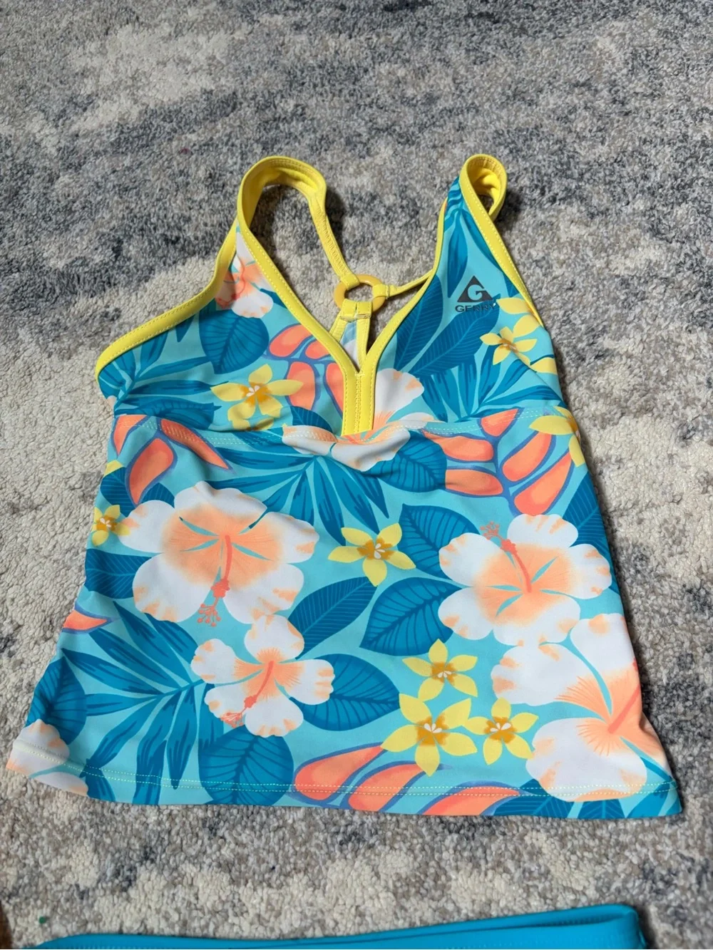 Girls' Tropical Blue Floral Tankini with Yellow Shorts